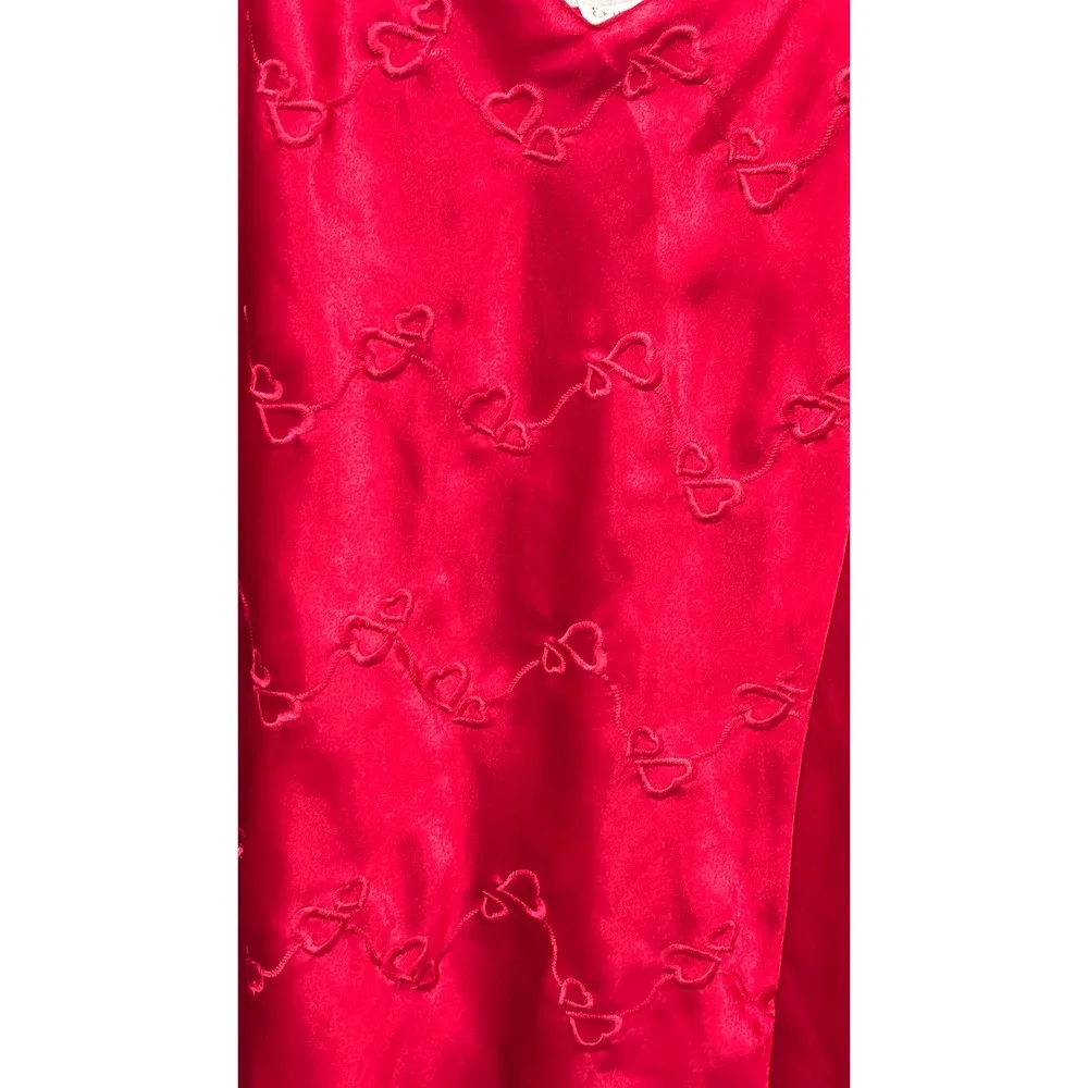 Erika Taylor Intimates Red Satin Heart Embroidered Chemise Nightgown Large